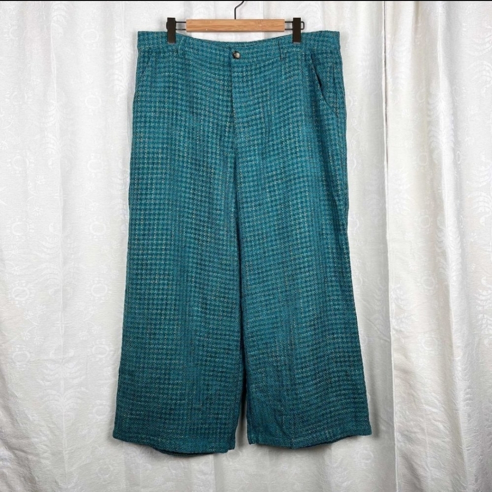 Cider green tweed wide leg trousers